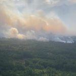 foto aérea de grande quantidade de fumaça saindo de uma região plana de mata