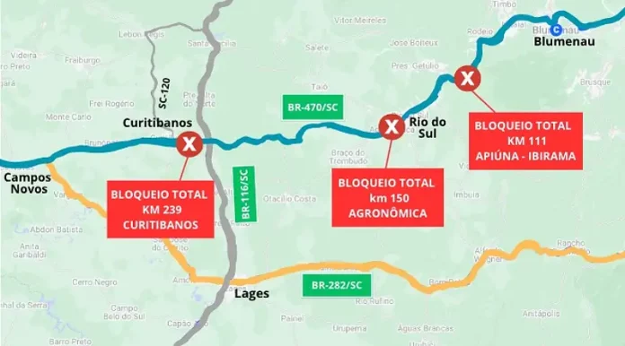 Santa Catarina tem diversas rodovias interditadas