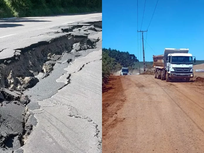 BR-153 está bloqueada por causa de rachaduras na pista