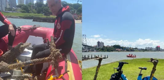 Mergulhadores encontram três veículos elétricos sob a Ponte Hercílio Luz