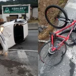 Carro capotou e atingiu ciclista de 49 anos