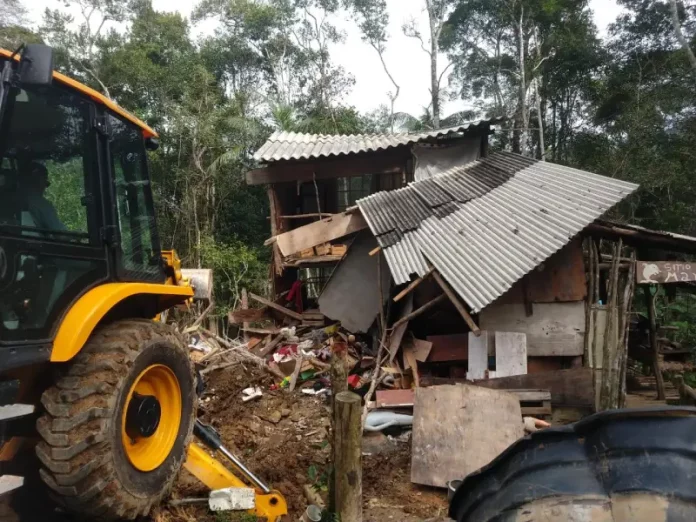 Casas irregulares em área de mata são demolidas em São José